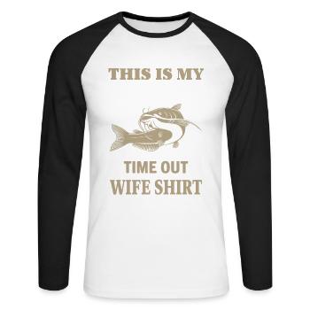 Angler Dad Geschenkidee - Angler Shirt - Unisex Baseballshirt langarm - Weiß/Schwarz - Vorne - Nik (191cm)