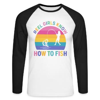 T-shirt Angler Drôle Cadeau - T-shirt baseball manches longues Homme - blanc/noir - Devant - Nik (191cm)