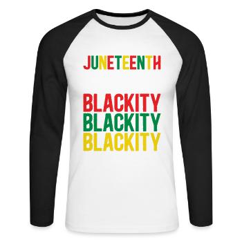 Blackity Schwarze Geschichte African American - Unisex Baseballshirt langarm - Weiß/Schwarz - Vorne - Nik (191cm)