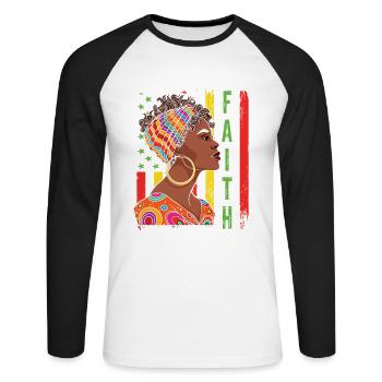 Faith Black History African American Juneteenth - Unisex Long Sleeve Baseball T-Shirt - white/black - Front - Nik (191cm)
