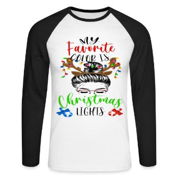 Ma couleur préférée est le chignon désordonné des lumières de Noël - T-shirt baseball manches longues Homme - blanc/noir - Devant - Nik (191cm)