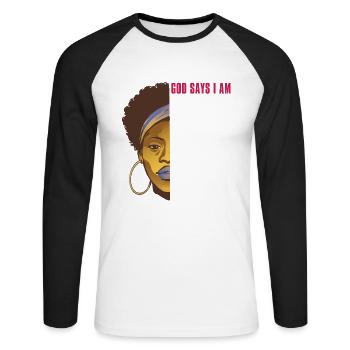Starke Schöne Schwarze Frauen Schwarze Geschichte - Unisex Baseballshirt langarm - Weiß/Schwarz - Vorne - Nik (191cm)