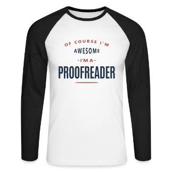 Profession de correcteur d’épreuves - T-shirt baseball manches longues Homme - blanc/noir - Devant - Nik (191cm)