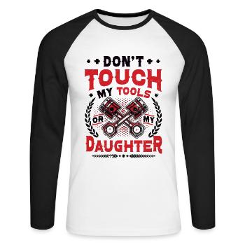 Ne touchez pas à mes outils - T-shirt baseball manches longues Homme - blanc/noir - Devant - Nik (191cm)
