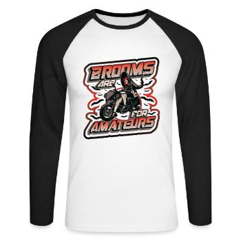 Brooms are for amateurs Halloween witch motorcycle - Unisex Long Sleeve Baseball T-Shirt - white/black - Front - Nik (191cm)