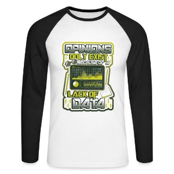 Opinions Pénurie de données - Data Scientist Data - T-shirt baseball manches longues Homme - blanc/noir - Devant - Nik (191cm)