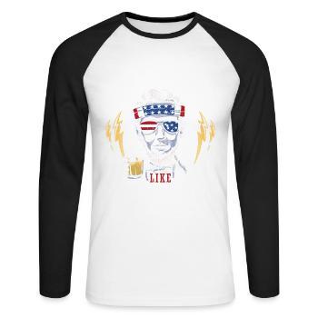 Drinkin' Like Lincoln 4 juillet Drink Independence - T-shirt baseball manches longues Homme - blanc/noir - Devant - Nik (191cm)