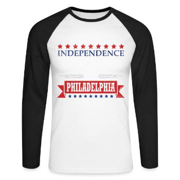 Independence began in Philadelphia July 4 - Unisex Long Sleeve Baseball T-Shirt - white/black - Front - Nik (191cm)