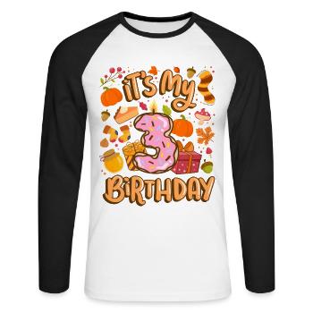 It's my 3 birthday autumn maple leaf autumn - Unisex Long Sleeve Baseball T-Shirt - white/black - Front - Nik (191cm)