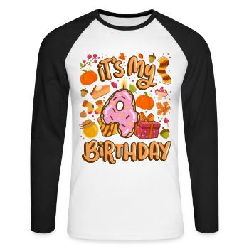 C’est mon 4 anniversaire automne feuille d’érable automne automne - T-shirt baseball manches longues Homme - blanc/noir - Devant - Nik (191cm)