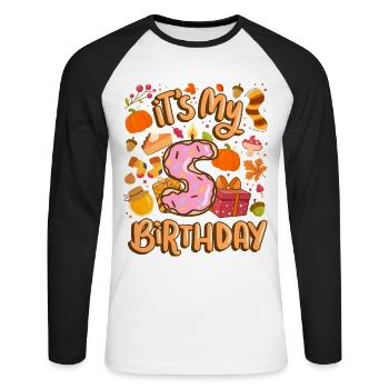 C’est mon 5 anniversaire automne feuille d’érable automne - T-shirt baseball manches longues Homme - blanc/noir - Devant - Nik (191cm)