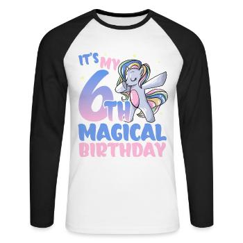 It's my 6th magical birthday - Unisex Long Sleeve Baseball T-Shirt - white/black - Front - Nik (191cm)