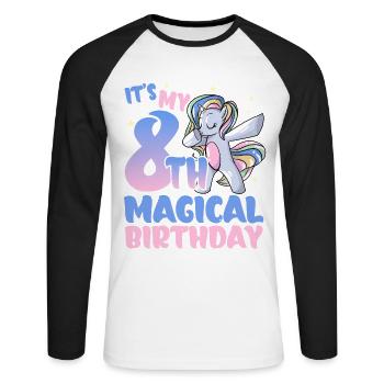 It's my 8th magical birthday - Unisex Long Sleeve Baseball T-Shirt - white/black - Front - Nik (191cm)