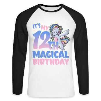 It's my 12th magical birthday - Unisex Long Sleeve Baseball T-Shirt - white/black - Front - Nik (191cm)