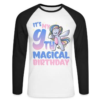 It's my 9th magical birthday - Unisex Long Sleeve Baseball T-Shirt - white/black - Front - Nik (191cm)