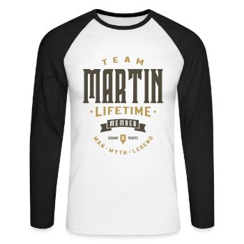 Team Martin Lifetime Member - Unisex Long Sleeve Baseball T-Shirt - white/black - Front - Nik (191cm)