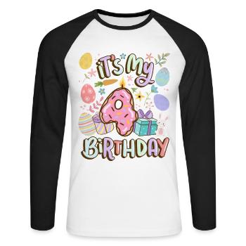 It's my 4 birthday Easter donut holiday - Unisex Long Sleeve Baseball T-Shirt - white/black - Front - Nik (191cm)