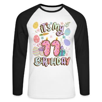 It's my 11 birthday Easter donut holiday - Unisex Long Sleeve Baseball T-Shirt - white/black - Front - Nik (191cm)