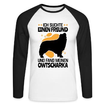 Fand meinen Owtscharka Kaukasischer Hund - Unisex Baseballshirt langarm - Weiß/Schwarz - Vorne - Nik (191cm)