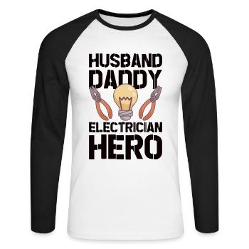 Electrician Electrical Engineer Lineman Electrical - Unisex Long Sleeve Baseball T-Shirt - white/black - Front - Nik (191cm)