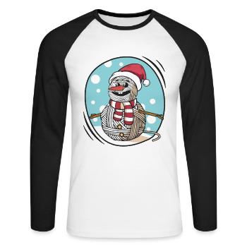Garn Schneemann Nähen Stricken Häkeln - Unisex Baseballshirt langarm - Weiß/Schwarz - Vorne - Nik (191cm)