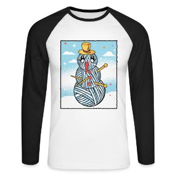 Garn Schneemann Nähen Stricken Häkeln - Unisex Baseballshirt langarm - Weiß/Schwarz - Vorne - Nik (191cm)