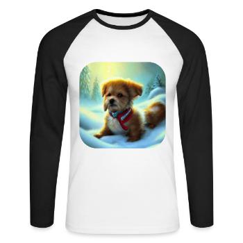 Chiot de chien de Noël - T-shirt baseball manches longues Homme - blanc/noir - Devant - Nik (191cm)