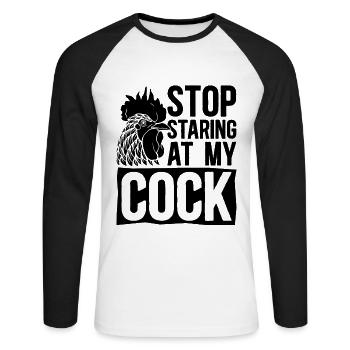 Stop Staring At My Cock Roosters Cock Lover - Unisex Long Sleeve Baseball T-Shirt - white/black - Front - Nik (191cm)