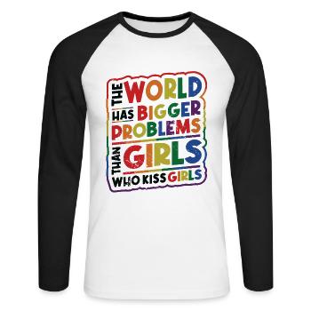 Des problèmes plus graves que les filles, les filles homosexuelles - T-shirt baseball manches longues Homme - blanc/noir - Devant - Nik (191cm)