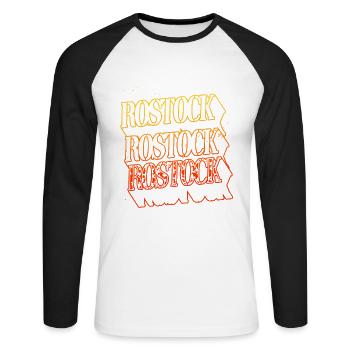 Rostock Germany City Skyline Home Font - Unisex Long Sleeve Baseball T-Shirt - white/black - Front - Nik (191cm)