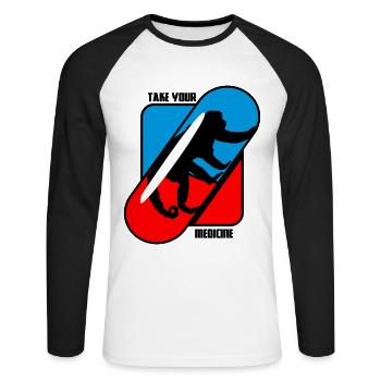 Prenez votre médicament - Monkeys - T-shirt baseball manches longues Homme - blanc/noir - Devant - Nik (191cm)