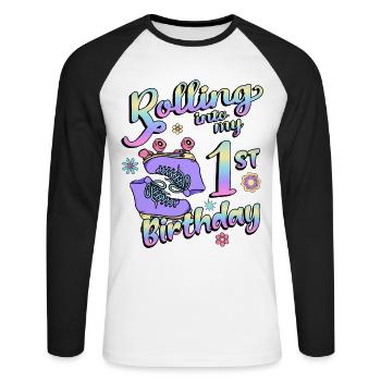 Rolling Into My 1st Birthday Quad Skater - Unisex Baseballshirt langarm - Weiß/Schwarz - Vorne - Nik (191cm)