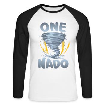 One-nado warning 1st birthday | Tornado - Unisex Long Sleeve Baseball T-Shirt - white/black - Front - Nik (191cm)
