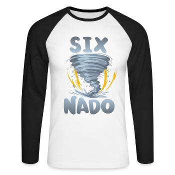 Six-nado Warning 5th birthday | Tornado - Unisex Long Sleeve Baseball T-Shirt - white/black - Front - Nik (191cm)
