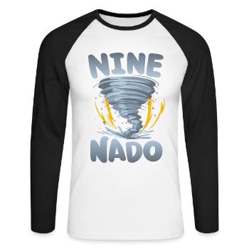 Nine-nado Warning 9th birthday | Tornado - Unisex Long Sleeve Baseball T-Shirt - white/black - Front - Nik (191cm)