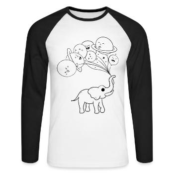 Planètes du système solaire - Aérospatiale Drôle d’éléphant - T-shirt baseball manches longues Homme - blanc/noir - Devant - Nik (191cm)