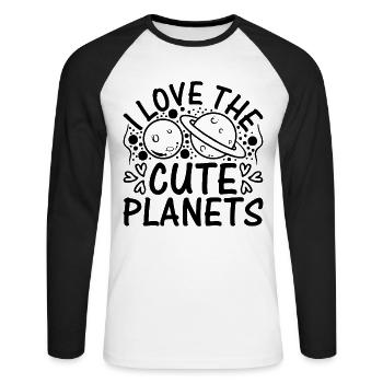 Astronomie Planètes du système solaire - J’aime le mignon P - T-shirt baseball manches longues Homme - blanc/noir - Devant - Nik (191cm)
