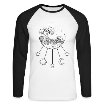 Bohemian Aesthetic Great Wave Off Kanagawa - Unisex Long Sleeve Baseball T-Shirt - white/black - Front - Nik (191cm)