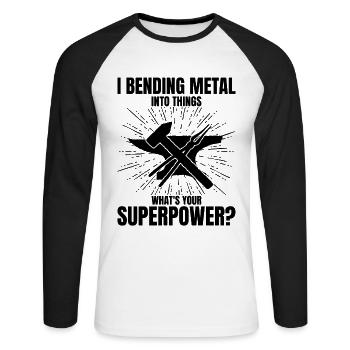 Metalsmith I Transformer le métal en choses Superpuissance - T-shirt baseball manches longues Homme - blanc/noir - Devant - Nik (191cm)