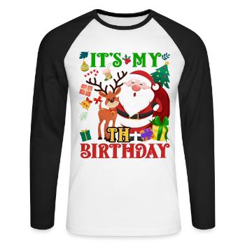 Es Ist Mein 6. Geburtstag Weihnachtsmann - Unisex Baseballshirt langarm - Weiß/Schwarz - Vorne - Nik (191cm)