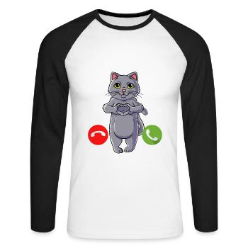 Meine Katze Ruft An - Unisex Baseballshirt langarm - Weiß/Schwarz - Vorne - Nik (191cm)