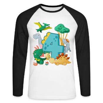 Herd of cute dinosaurs 4th birthday 4 - Unisex Long Sleeve Baseball T-Shirt - white/black - Front - Nik (191cm)