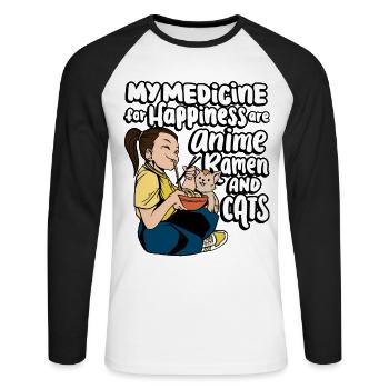 Mon remède pour le bonheur est l’anime, - T-shirt baseball manches longues Homme - blanc/noir - Devant - Nik (191cm)