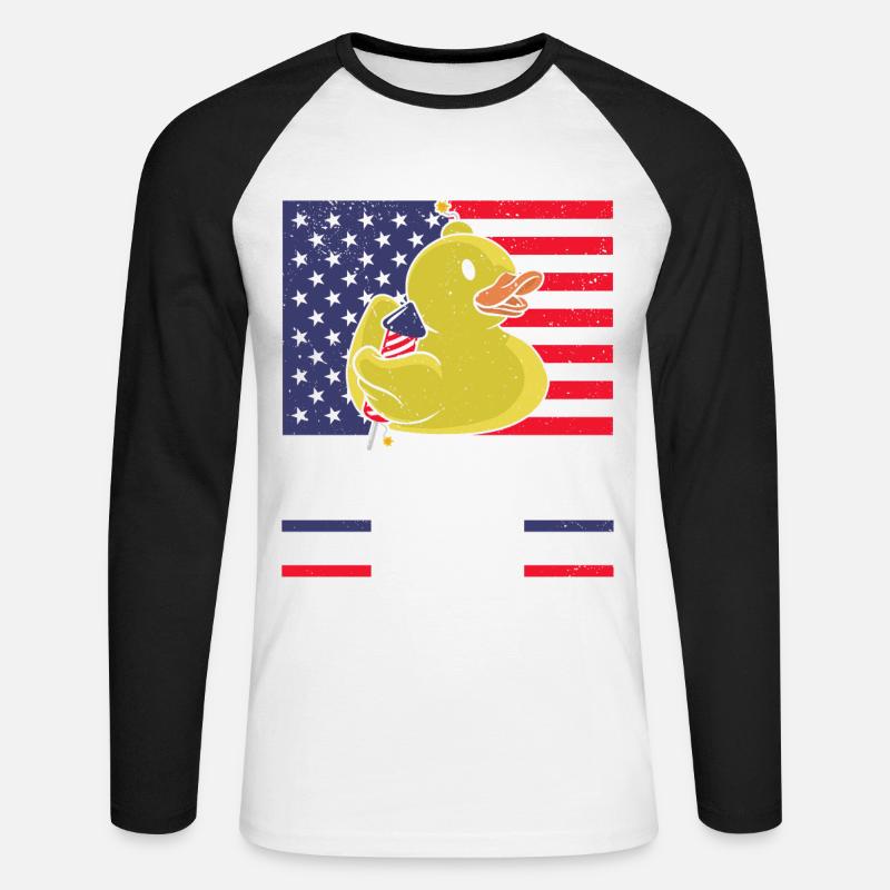 Firequacker Duck 4. Juli Firecracker - Unisex Baseballshirt langarm - Weiß/Schwarz
