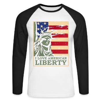 I Love American Freedom July 4 - Unisex Long Sleeve Baseball T-Shirt - white/black - Front - Nik (191cm)