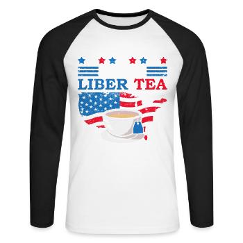 Sip A Liber-tee 4. Juli Teetrinker Independence - Unisex Baseballshirt langarm - Weiß/Schwarz - Vorne - Nik (191cm)