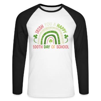 Irish You A Happy 100th Day Of School Green - Unisex Long Sleeve Baseball T-Shirt - white/black - Front - Nik (191cm)