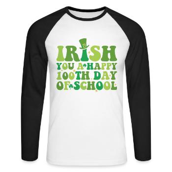 Irish You A Happy 100th Day Of School Green - Unisex Long Sleeve Baseball T-Shirt - white/black - Front - Nik (191cm)