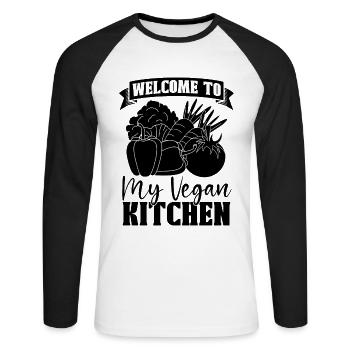 Bienvenue dans mon chef végétalien Chefs végétaliens à base de plantes - T-shirt baseball manches longues Homme - blanc/noir - Devant - Nik (191cm)