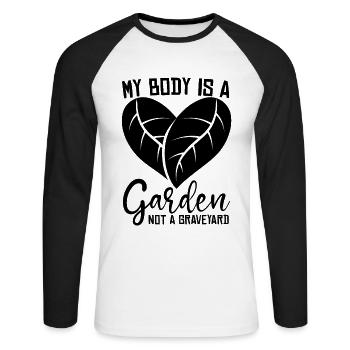 My Body Is A Veganism Healthy Eating Vegan Lover - Unisex Long Sleeve Baseball T-Shirt - white/black - Front - Nik (191cm)